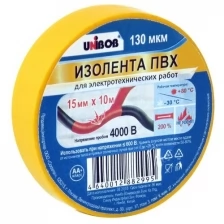 Изолента UNIBOB 15мм х 10 м, желтая, 130 мкн, 976254